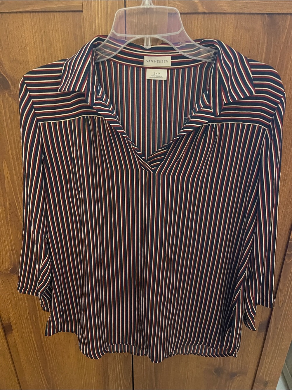 Van Heusen Navy Blue Blouse with Red and White Stripes